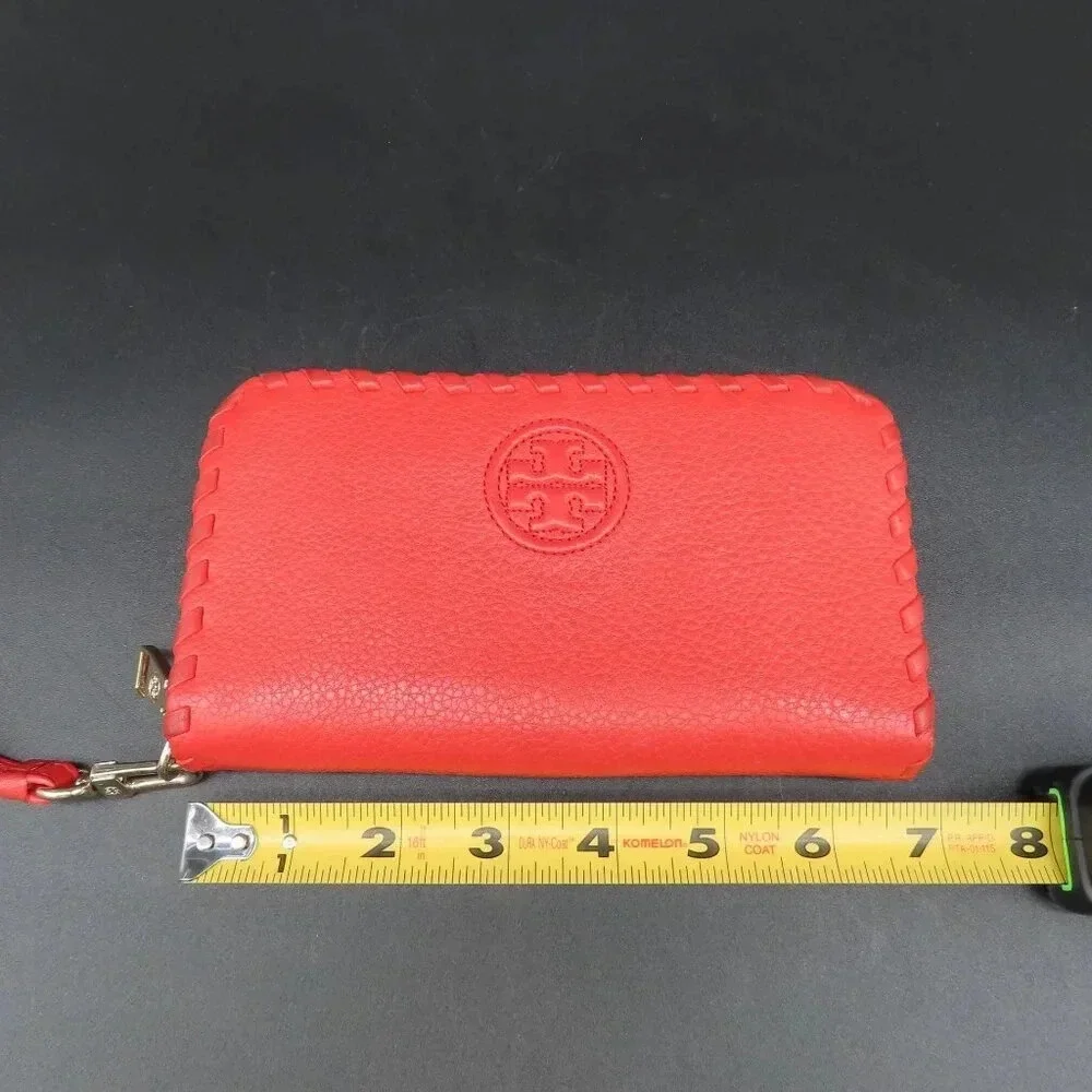 Tory Burch Marion Red Pebbled Leather Wristlet Wallet